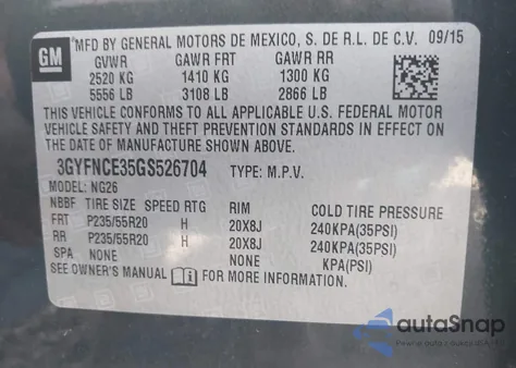 2016 Cadillac Srx Performance Collection from USA, damaged, VIN 3GYFNCE35GS526704